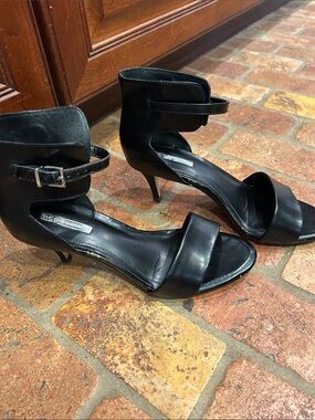 BCBGeneration Black Ankle-Strap Kitten Heel Sandals